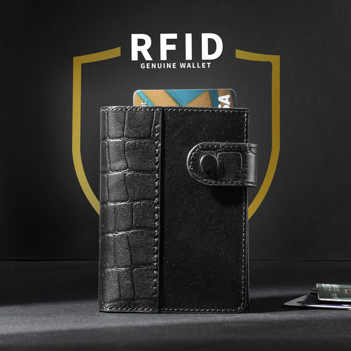 حامل بطاقات RFID الجلد الأصلي