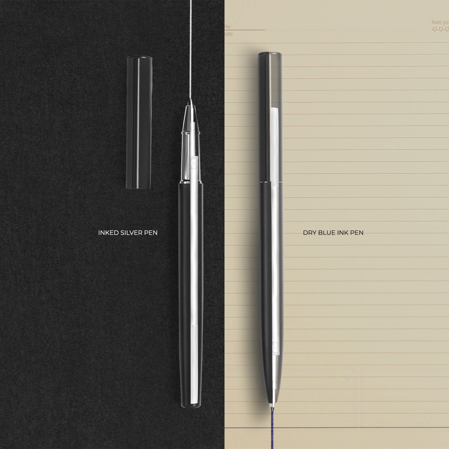 Black notebook and silver pen